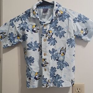 Light Blue Cartoon Button-Down Shirt for Kids by Unknown Brand